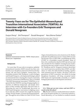 Twenty Years on for The Epithelial-Mesenchymal Transition International Association (TEMTIA): An Interview with Co-Founders Erik Thompson and Donald Newgreen